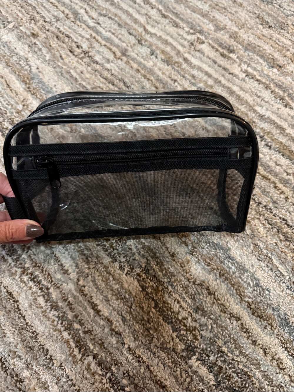 Clear Travel Cosmetic Bag with Black Trim